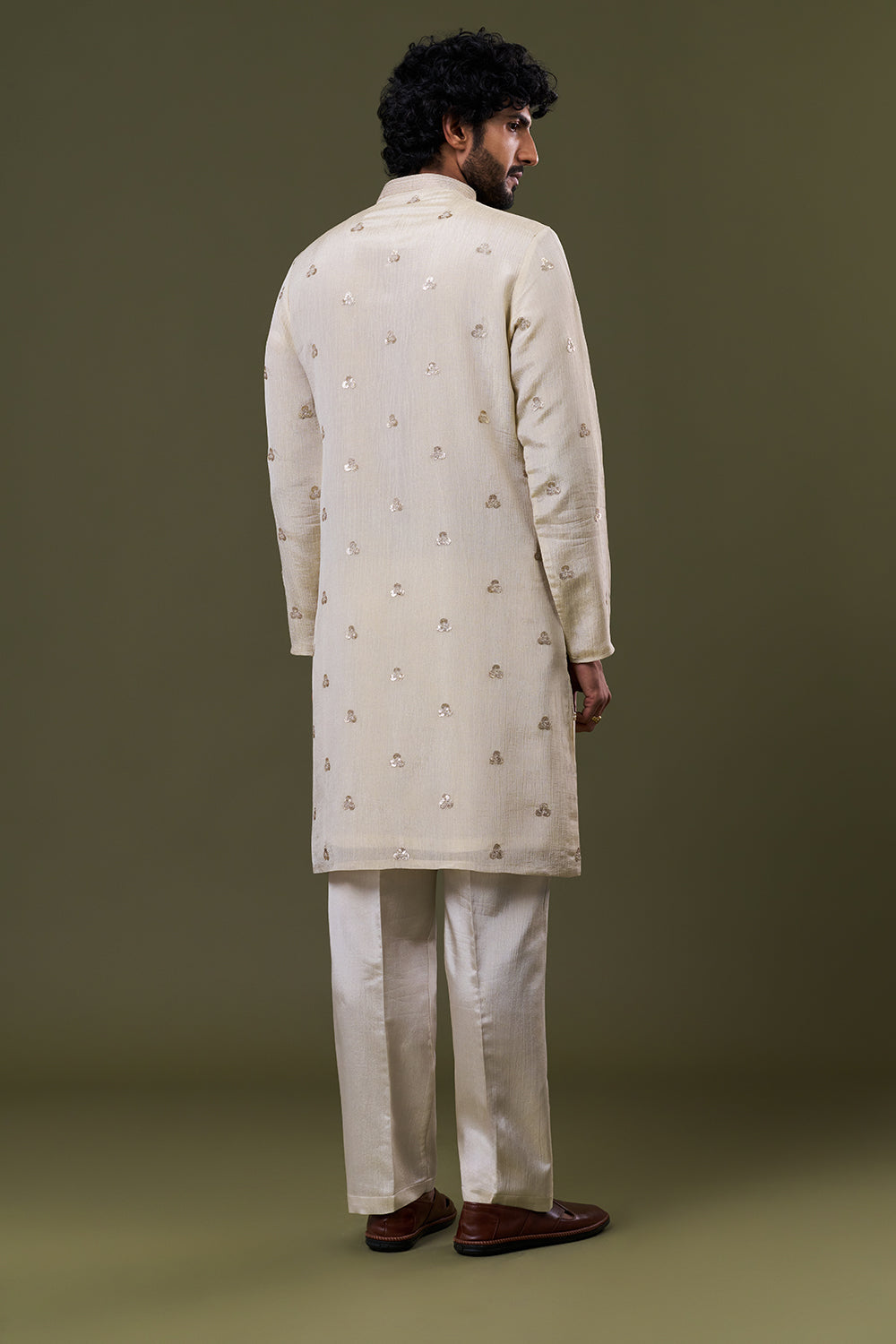 Light Gold Shimmer Georgette Mirror Embellished Kurta Set