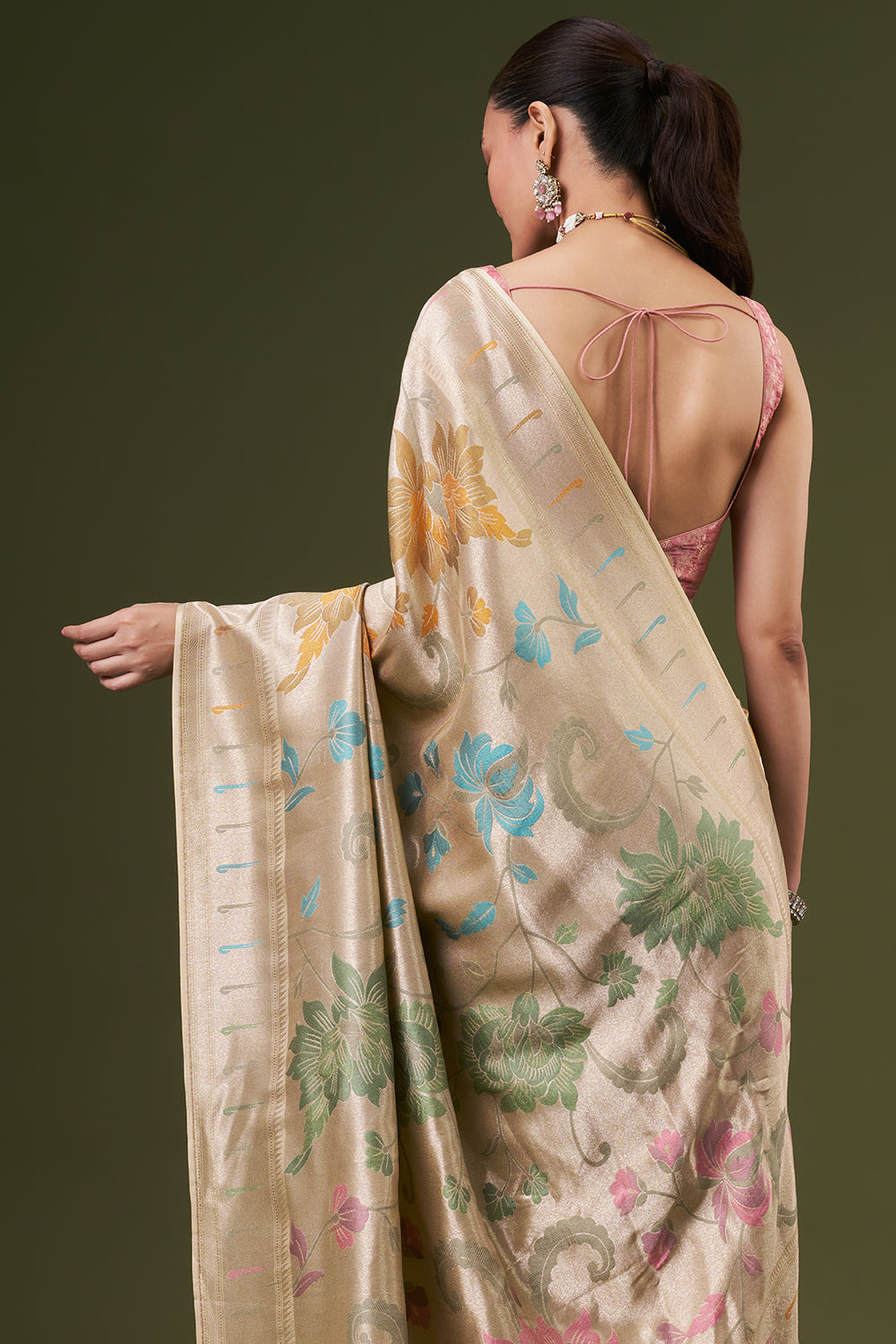 Light Golden Dola Silk Saree with Zardosi Work