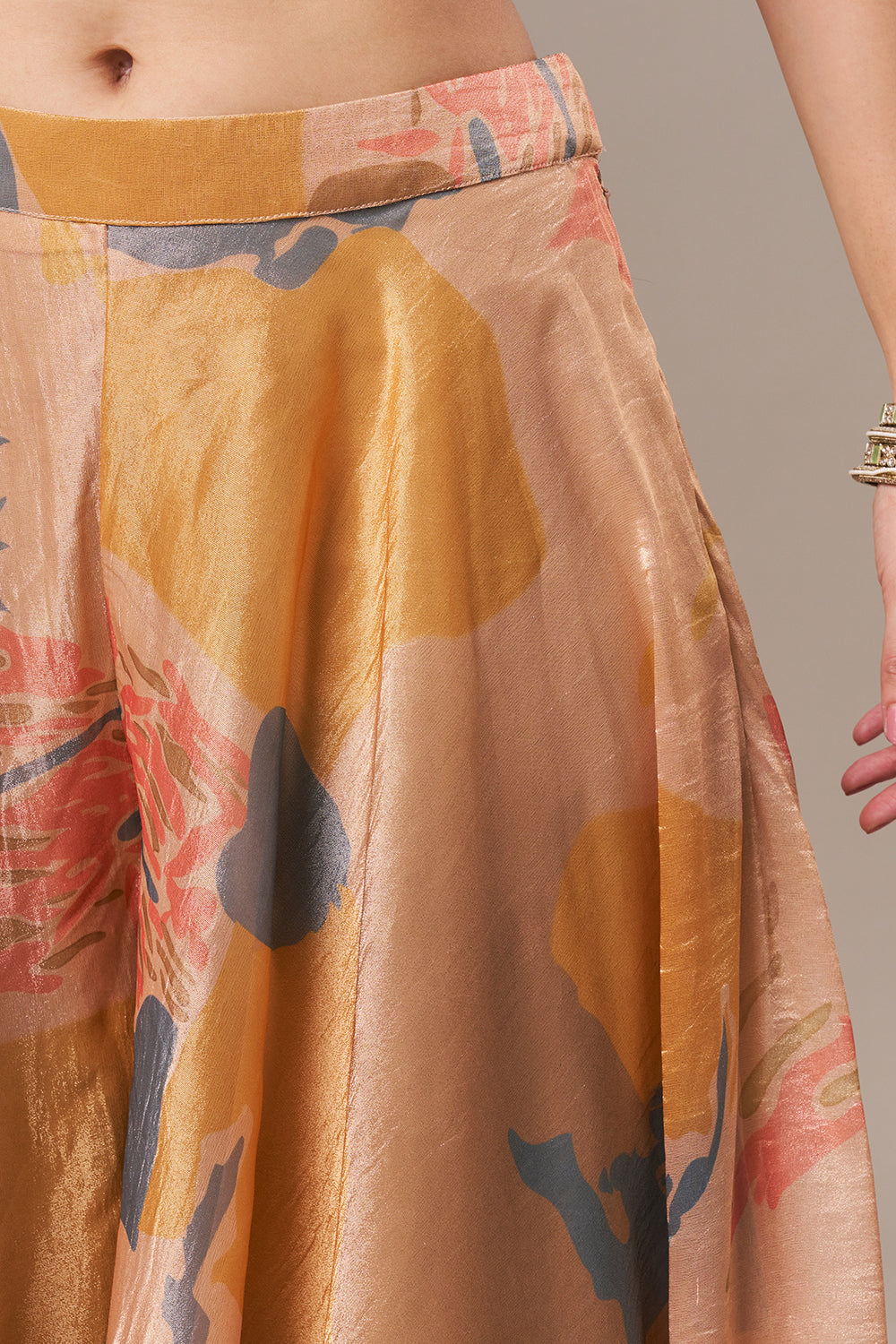 Light Golden Tissue Crop Top Style Suit with Cutdana and Sequin Work