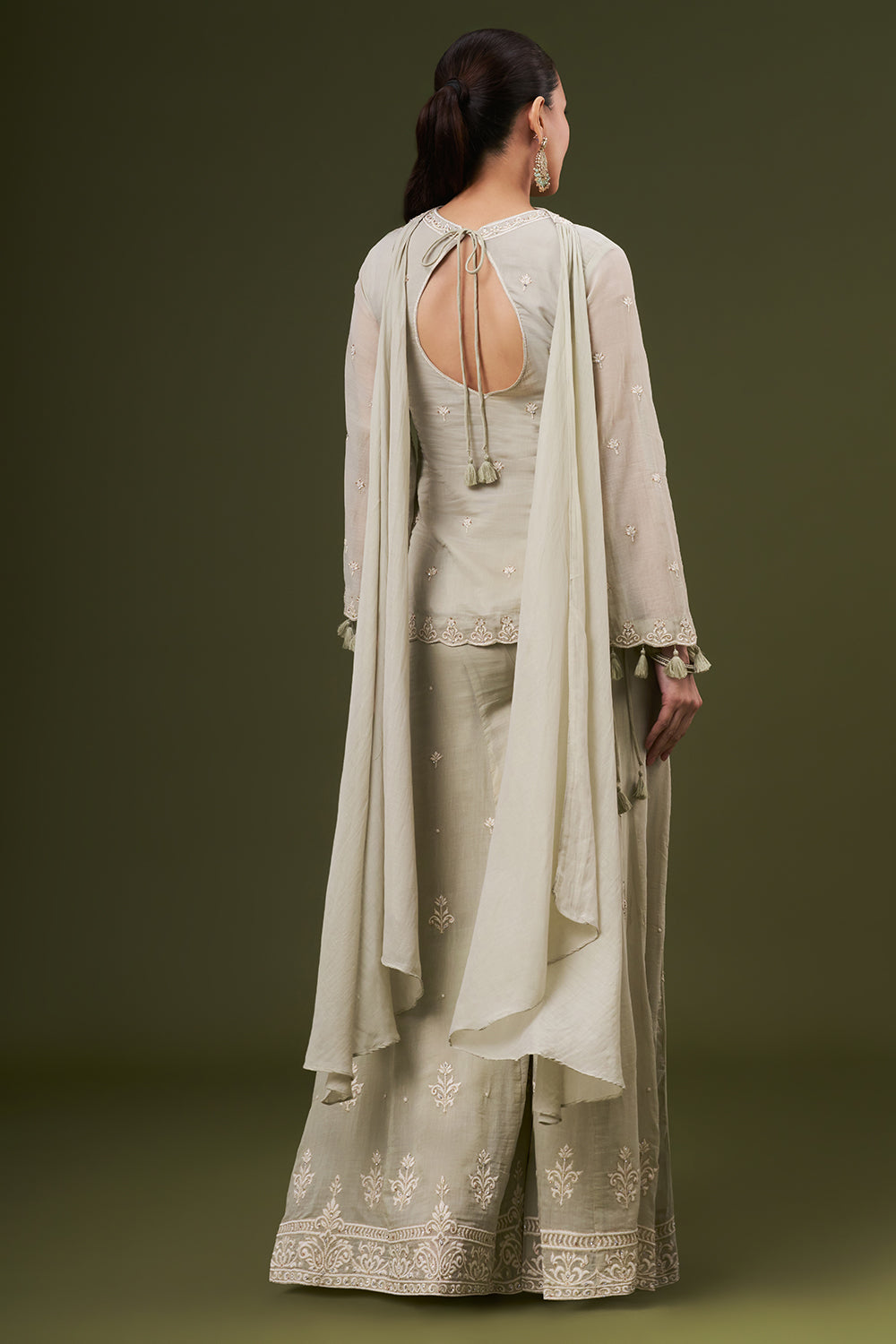 Light Green Mul Cotton Palazzo Suit with Thread and Pearl Work