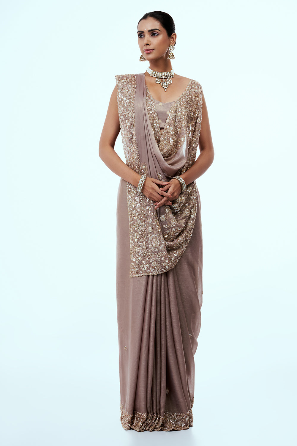 Light Mauve Cotton Silk Saree with Sequin Work