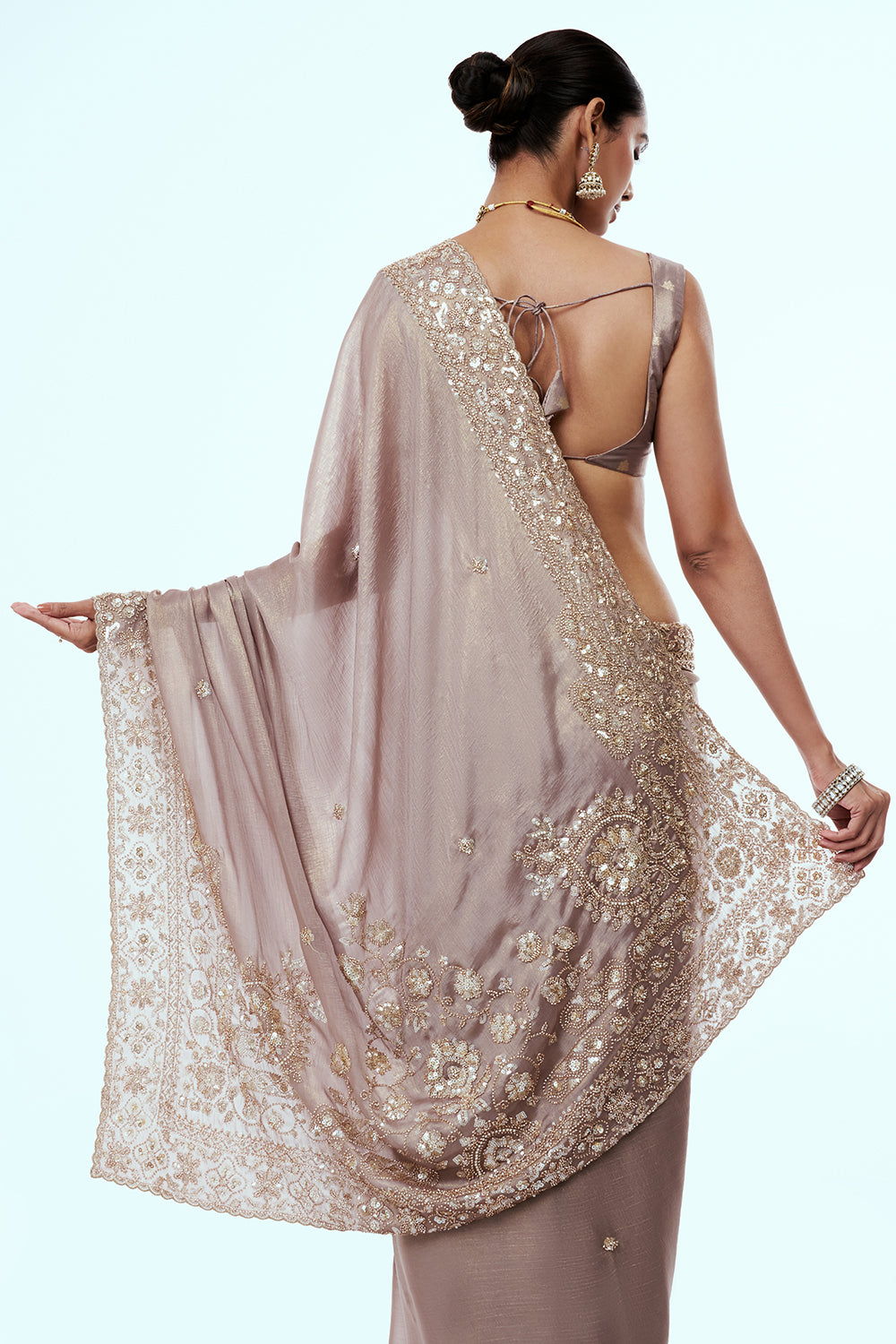 Light Mauve Cotton Silk Saree with Sequin Work