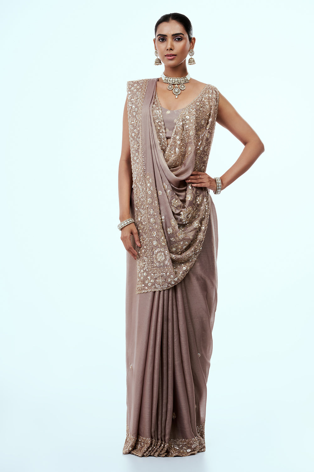 Light Mauve Cotton Silk Saree with Sequin Work