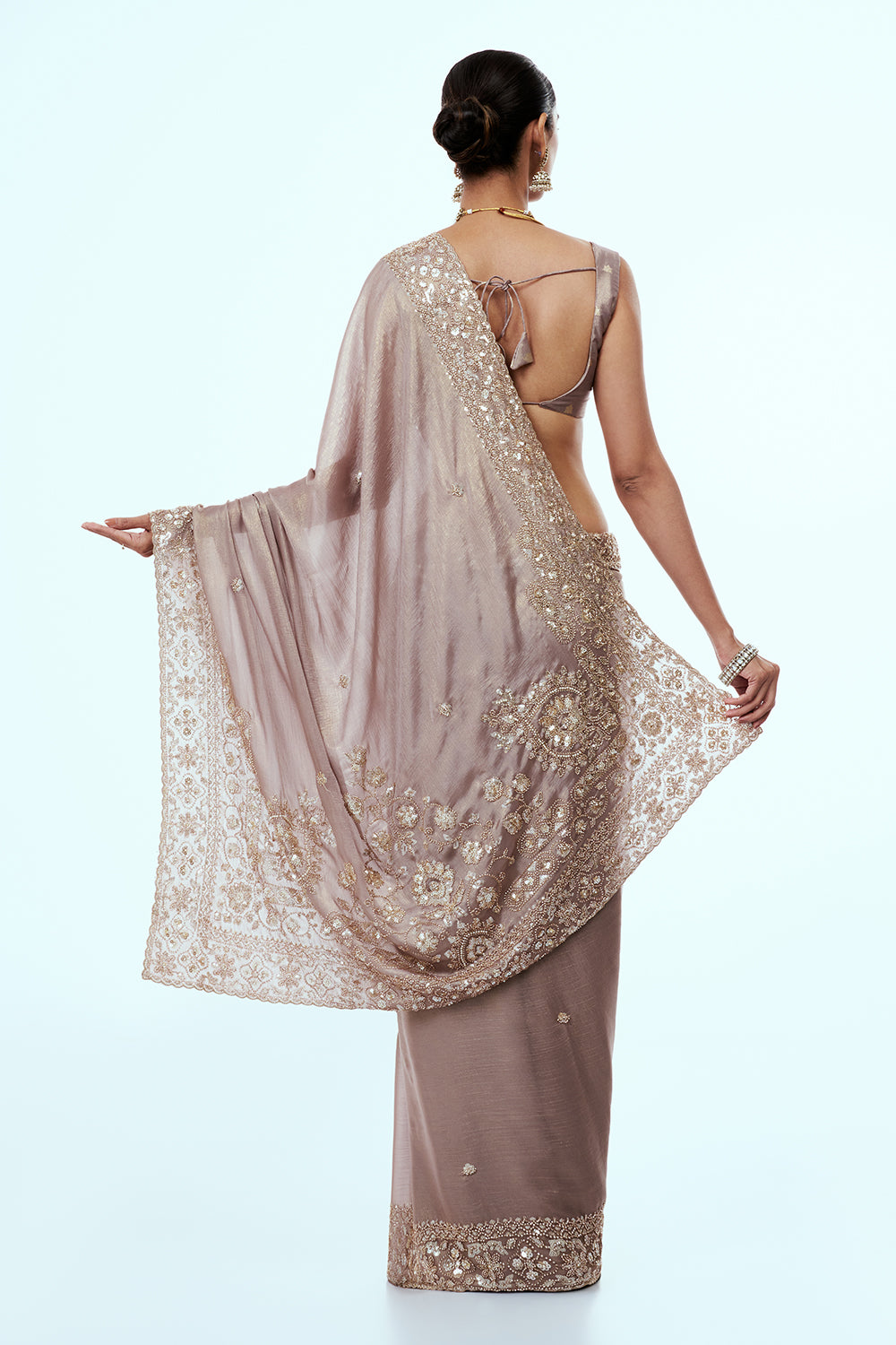 Light Mauve Cotton Silk Saree with Sequin Work