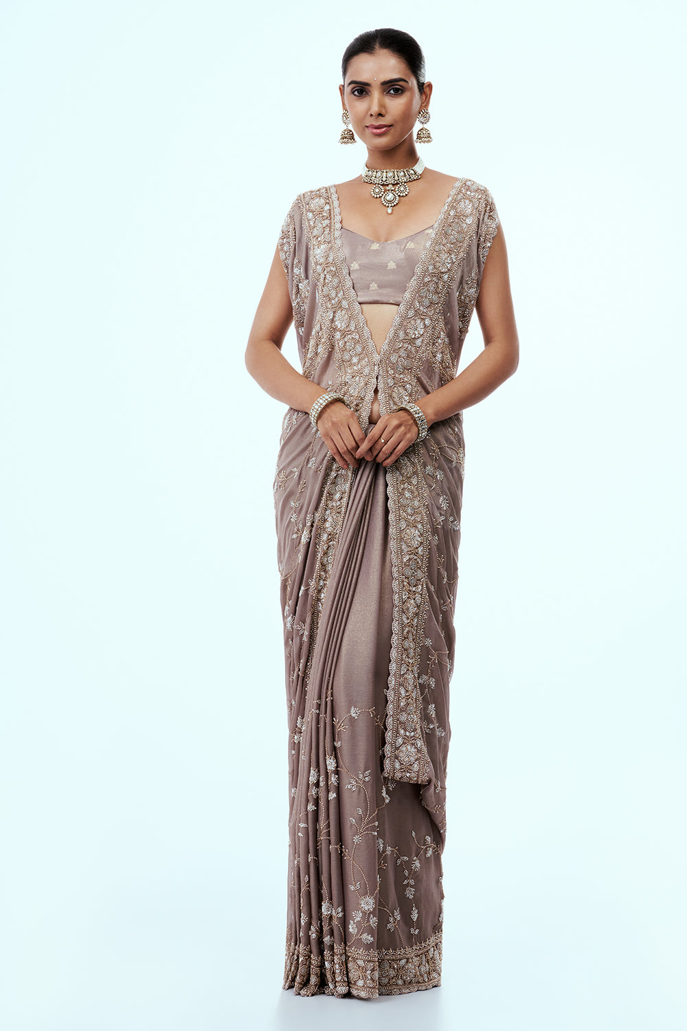 Light Mauve Cotton Silk Saree with Cutdana Work