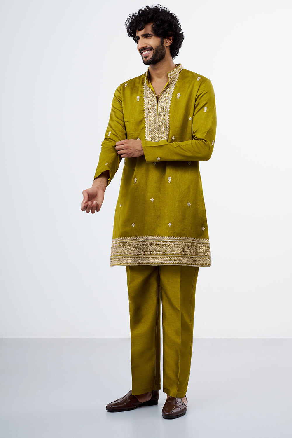 Light Olive Embroidered Men's Kurta Set