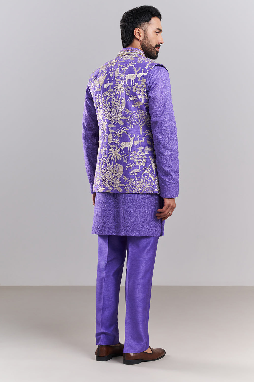 Light Purple Art Silk Embroidered Men’s Kurta with Jacket