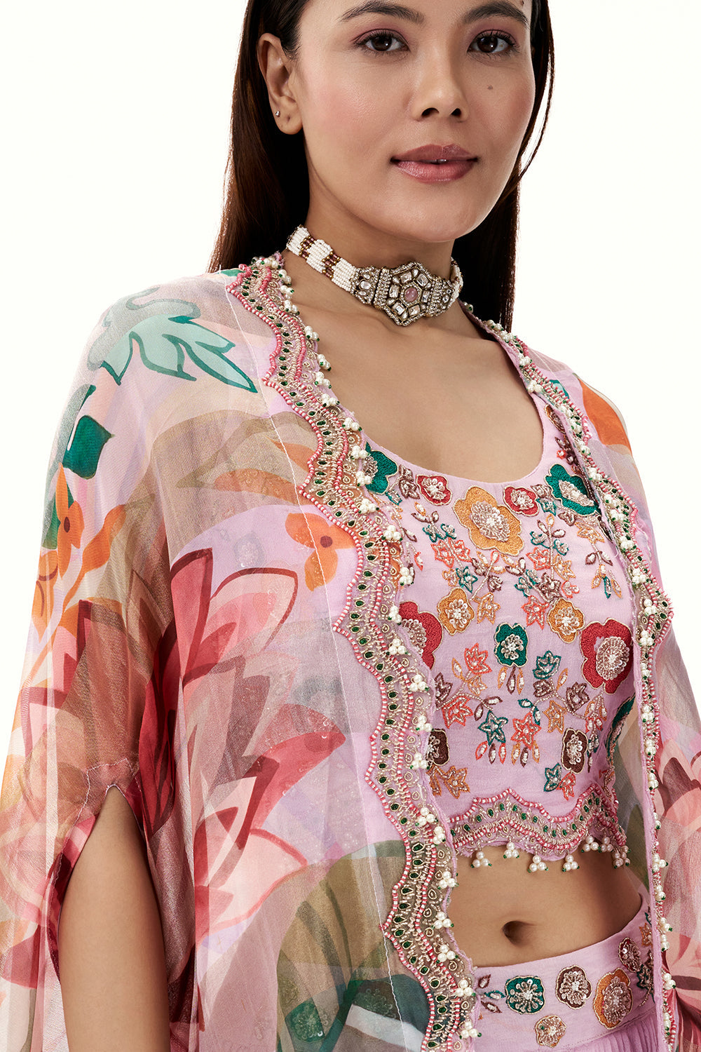 Lilac Chinon Set with Resham and Zardosi Work