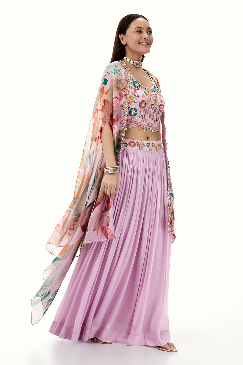 Lilac Chinon Set with Resham and Zardosi Work