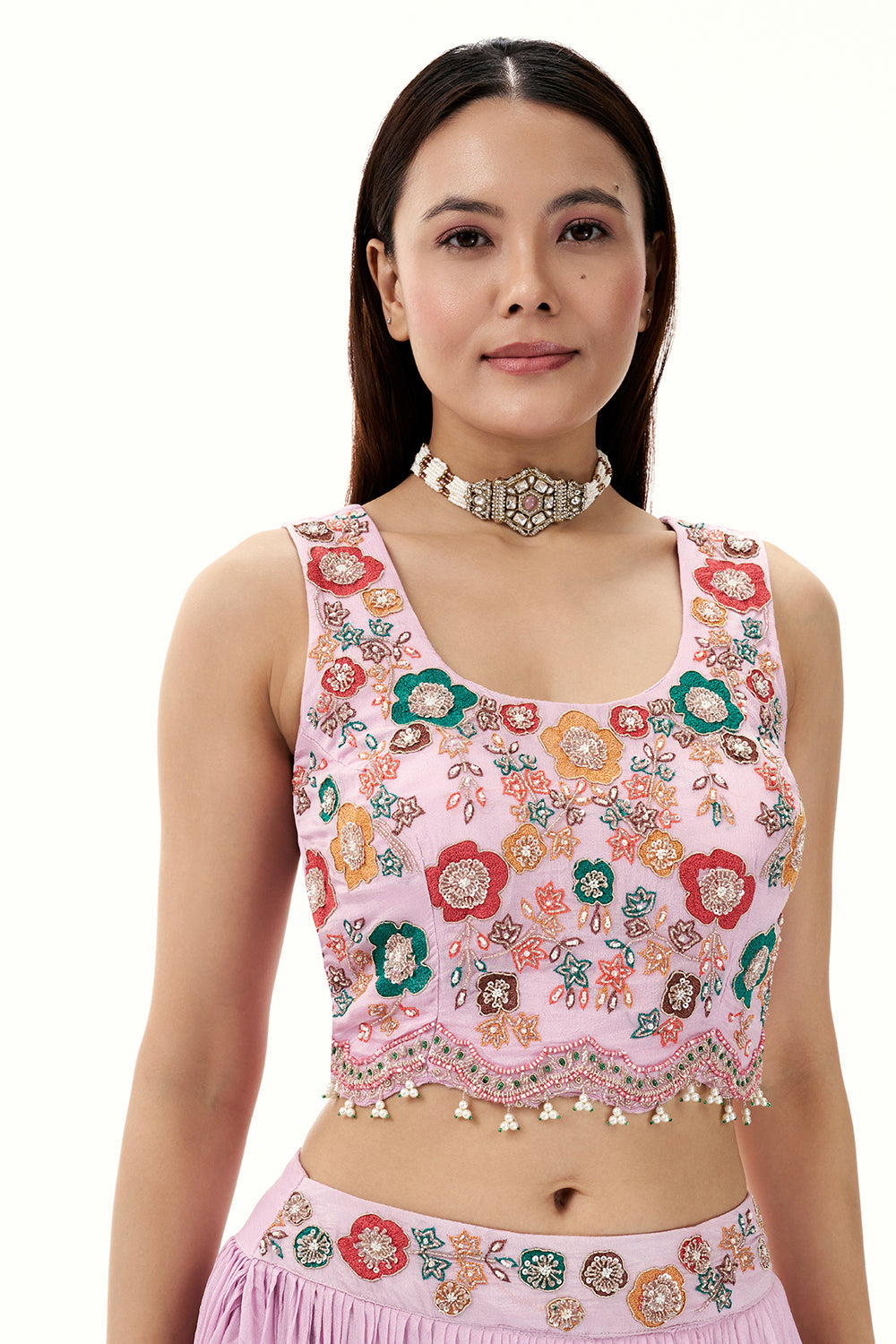 Lilac Chinon Set with Resham and Zardosi Work