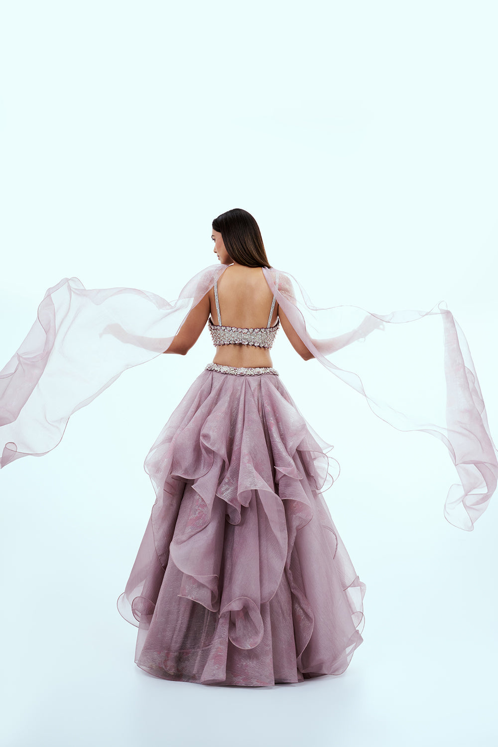 Lilac Crushed Tissue Lehenga with Bead Work
