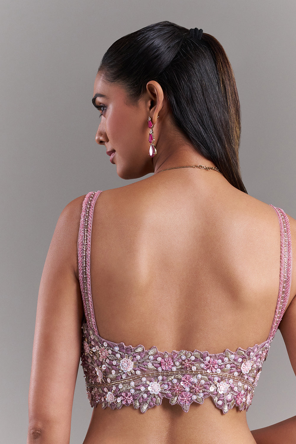 Lilac Dupion Silk Blouse with Pearl Floral Detailing