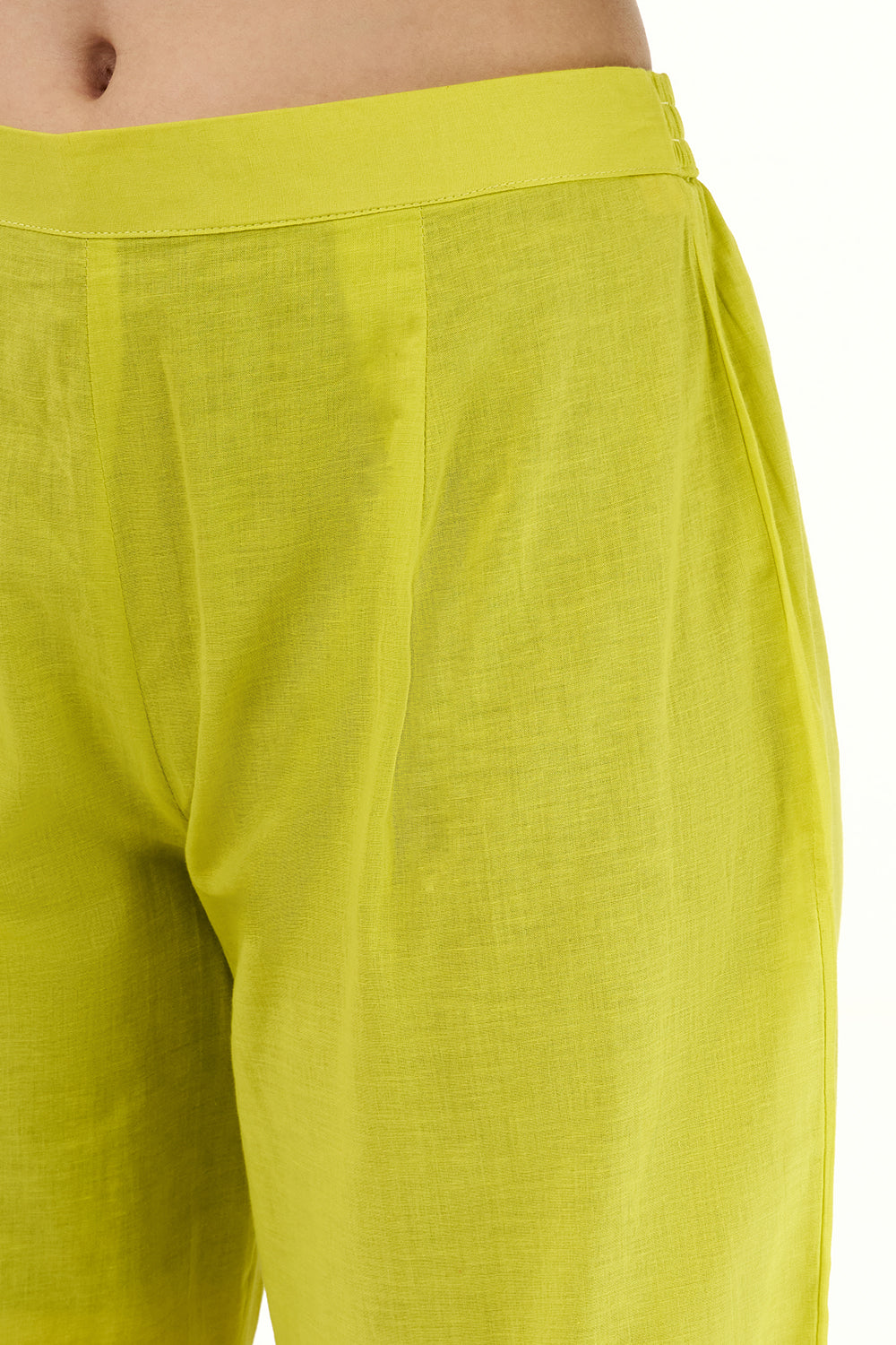 Lime Green Cotton Kurta Set with Sequin Work and Tassels
