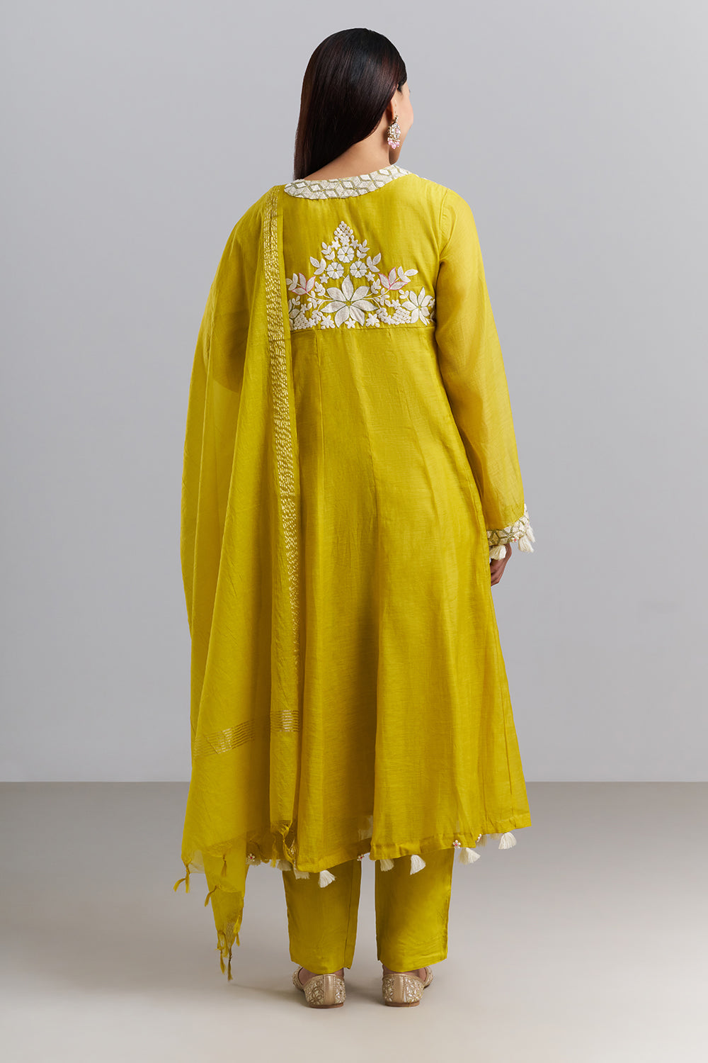 Lime Yellow Embroidered Kurta Pant Set with Dupatta