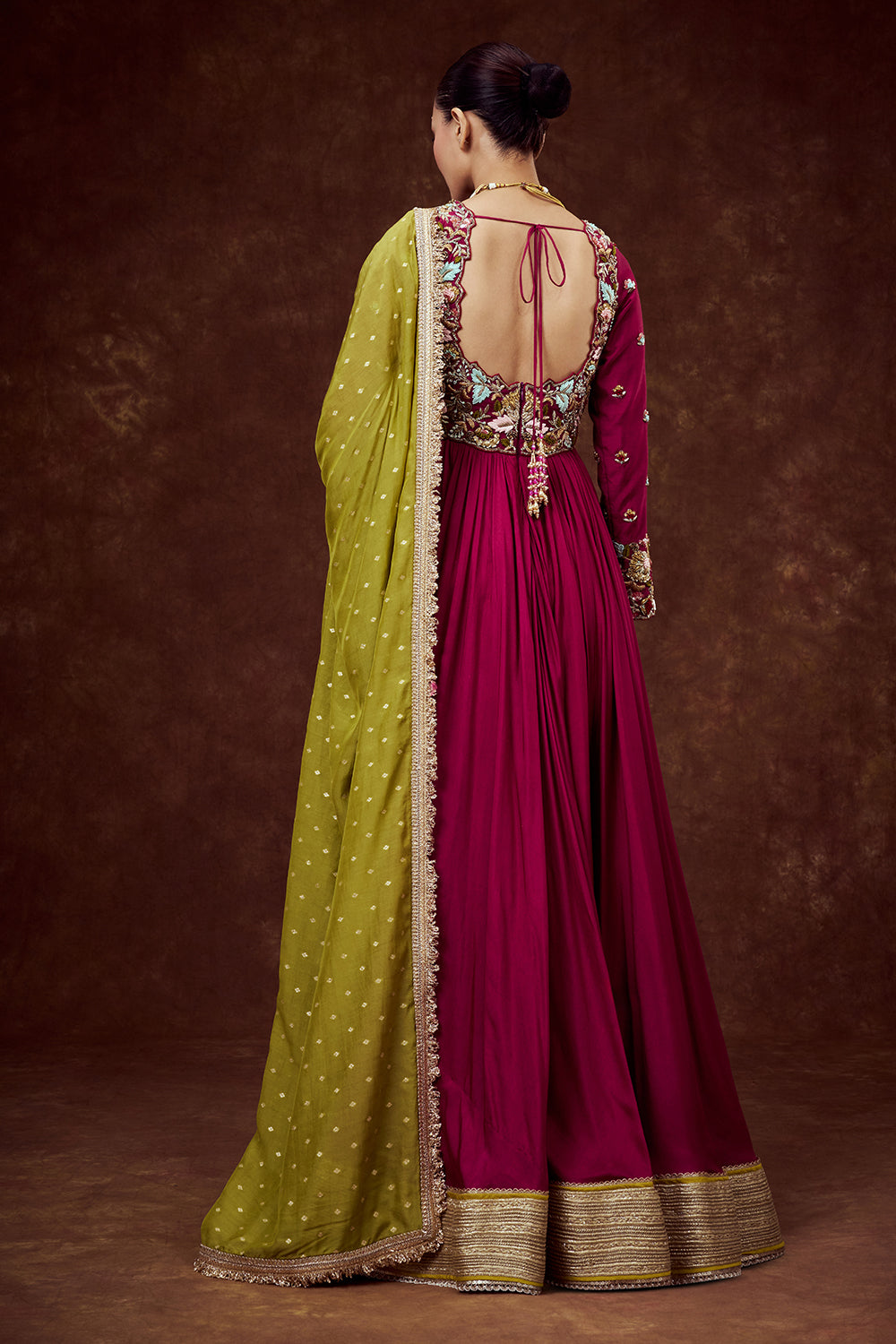 Magenta Chanderi Anarkali Style Gown with Mul Chanderi Dupatta