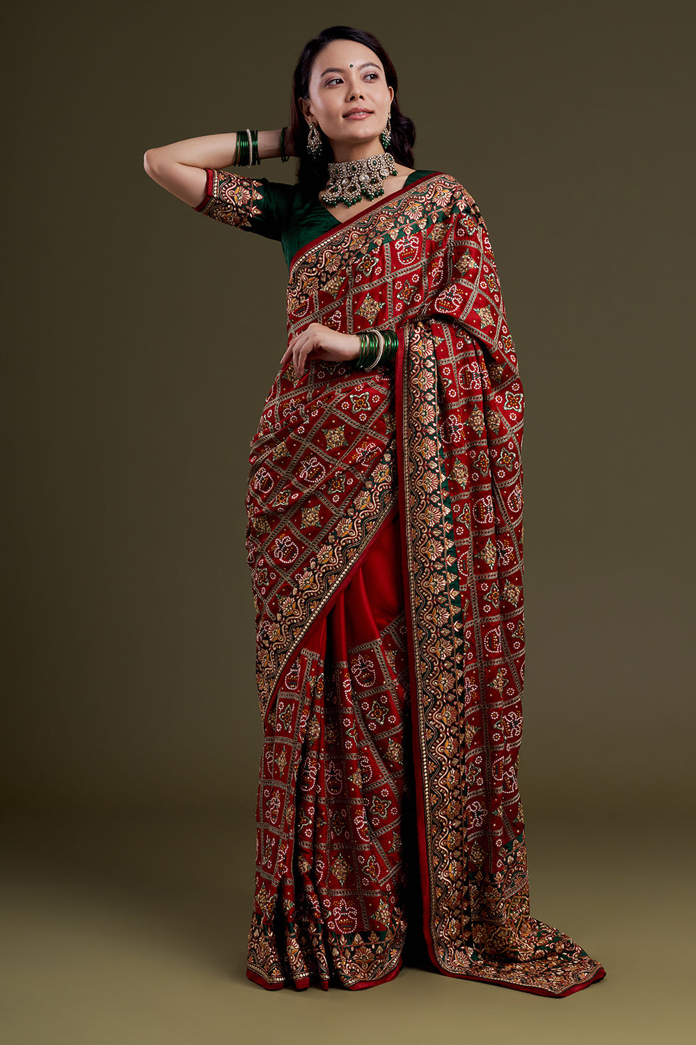 Maroon Checkered Garchola Silk Saree