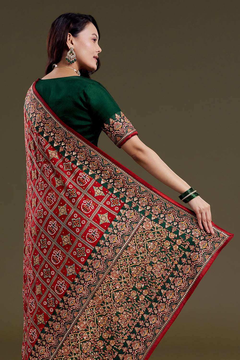 Maroon Checkered Garchola Silk Saree