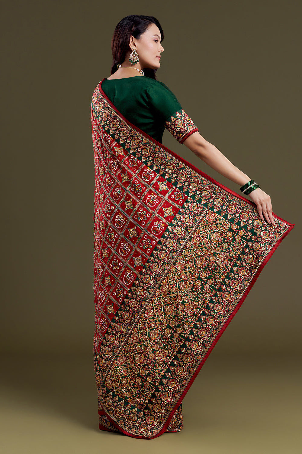 Maroon Checkered Garchola Silk Saree