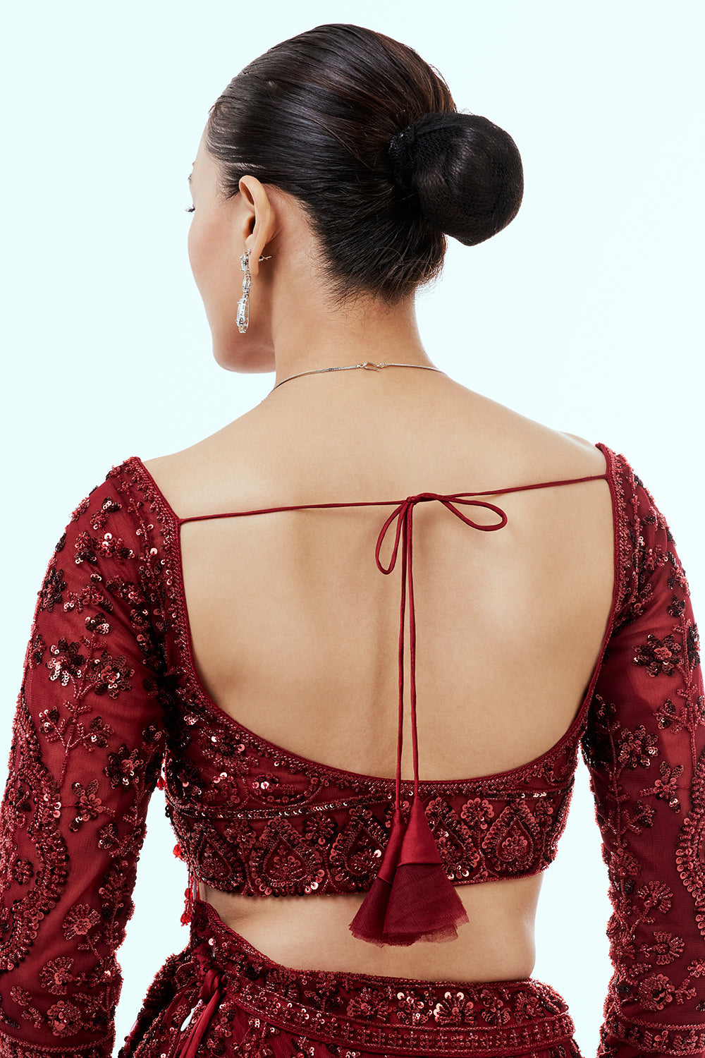 Maroon Net Lehenga with Sequins and Cutdana Hand Work