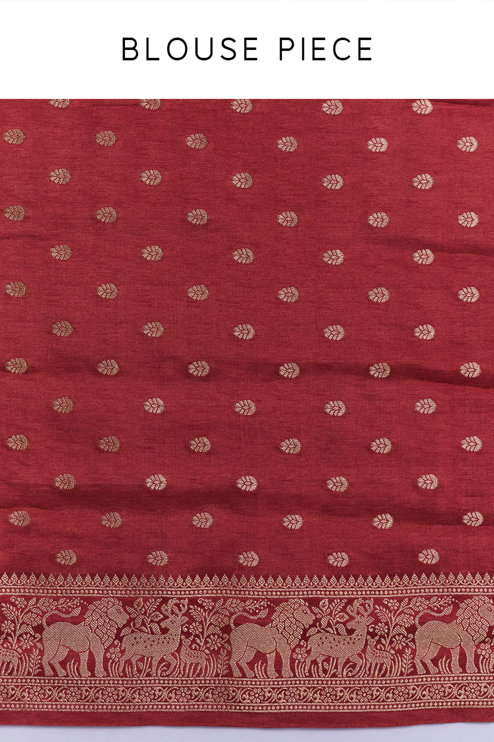 Maroon Silk Saree with Animal-Inspired Motifs Border And Unstitched Blouse