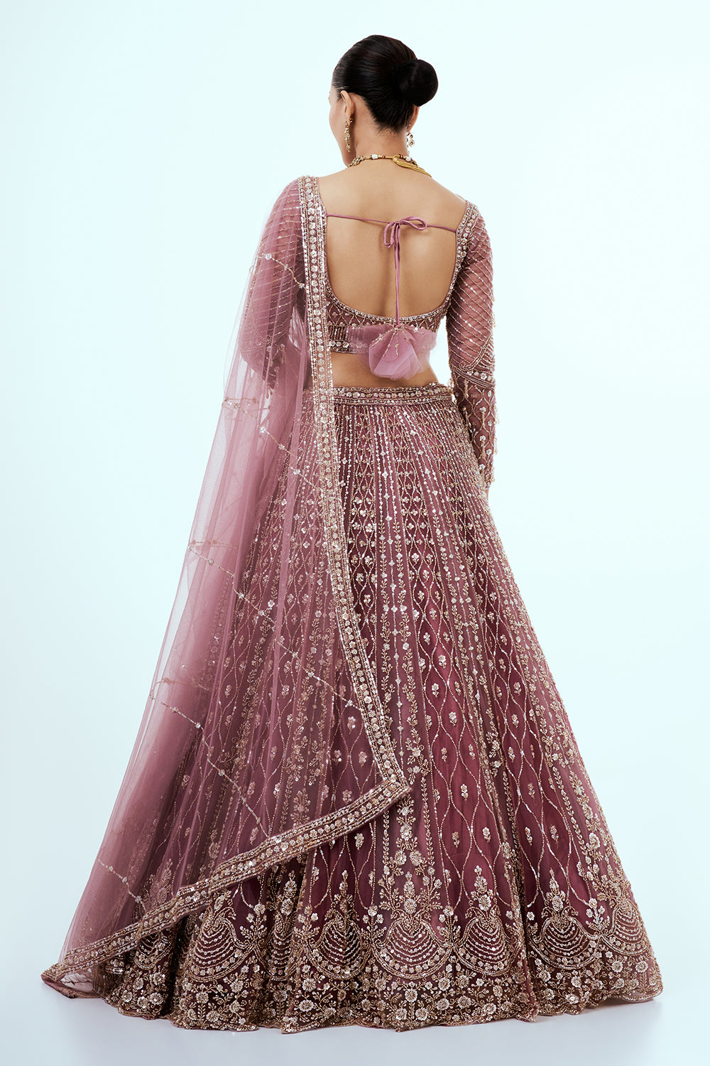 Mauve Net Lehenga with Sequins and Cutdana Hand Work
