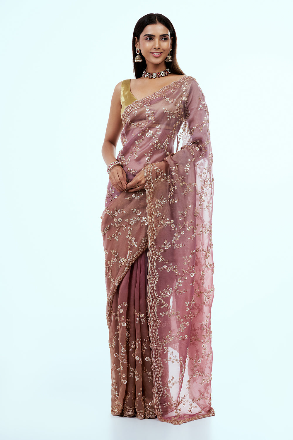 Mauve Organza Saree with Jaal Work
