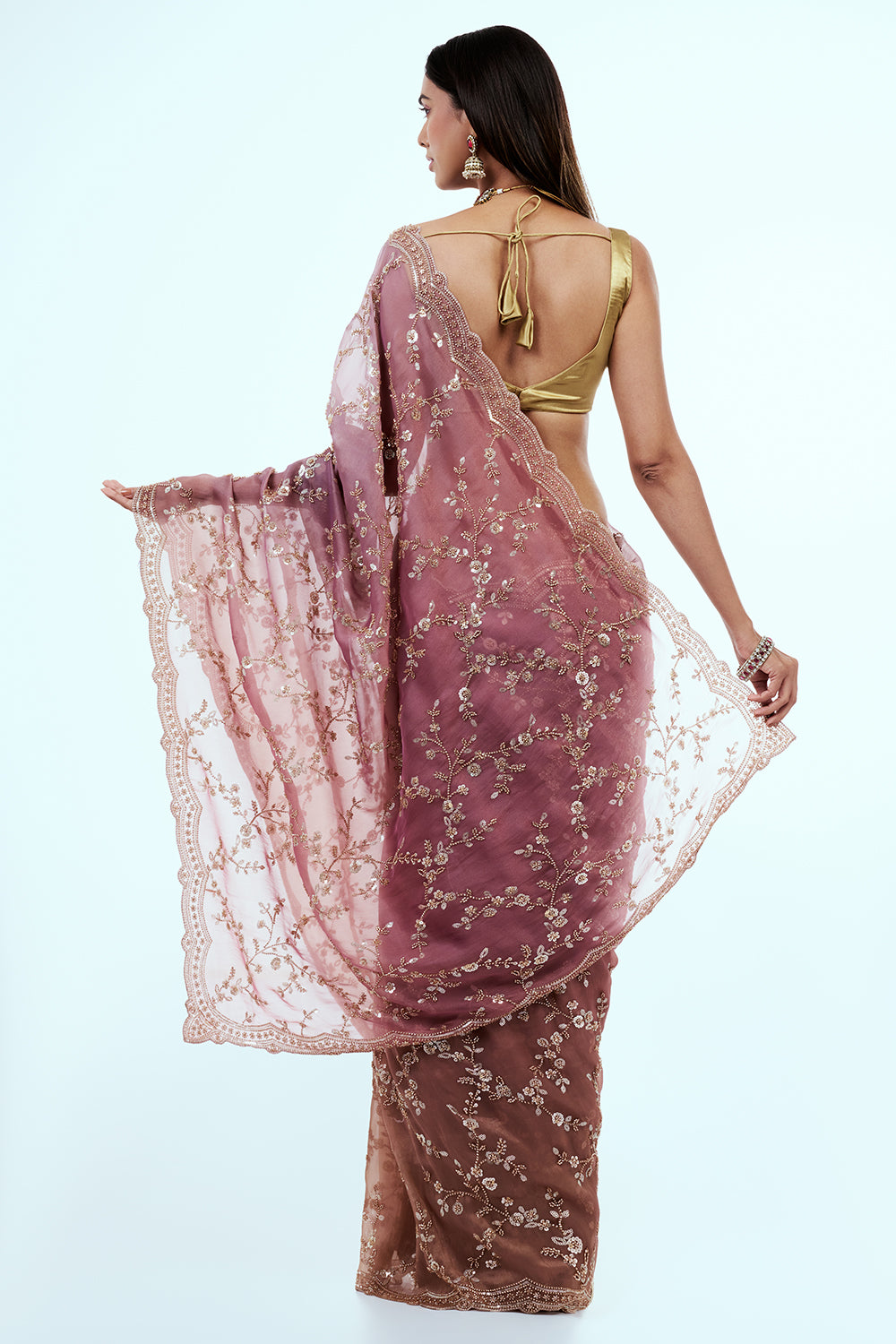 Mauve Organza Saree with Jaal Work