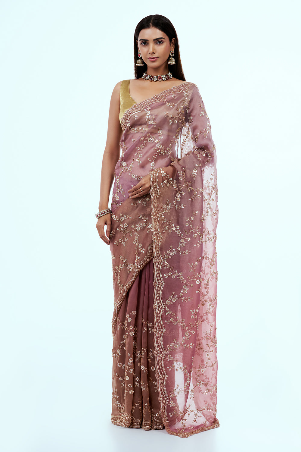 Mauve Organza Saree with Jaal Work