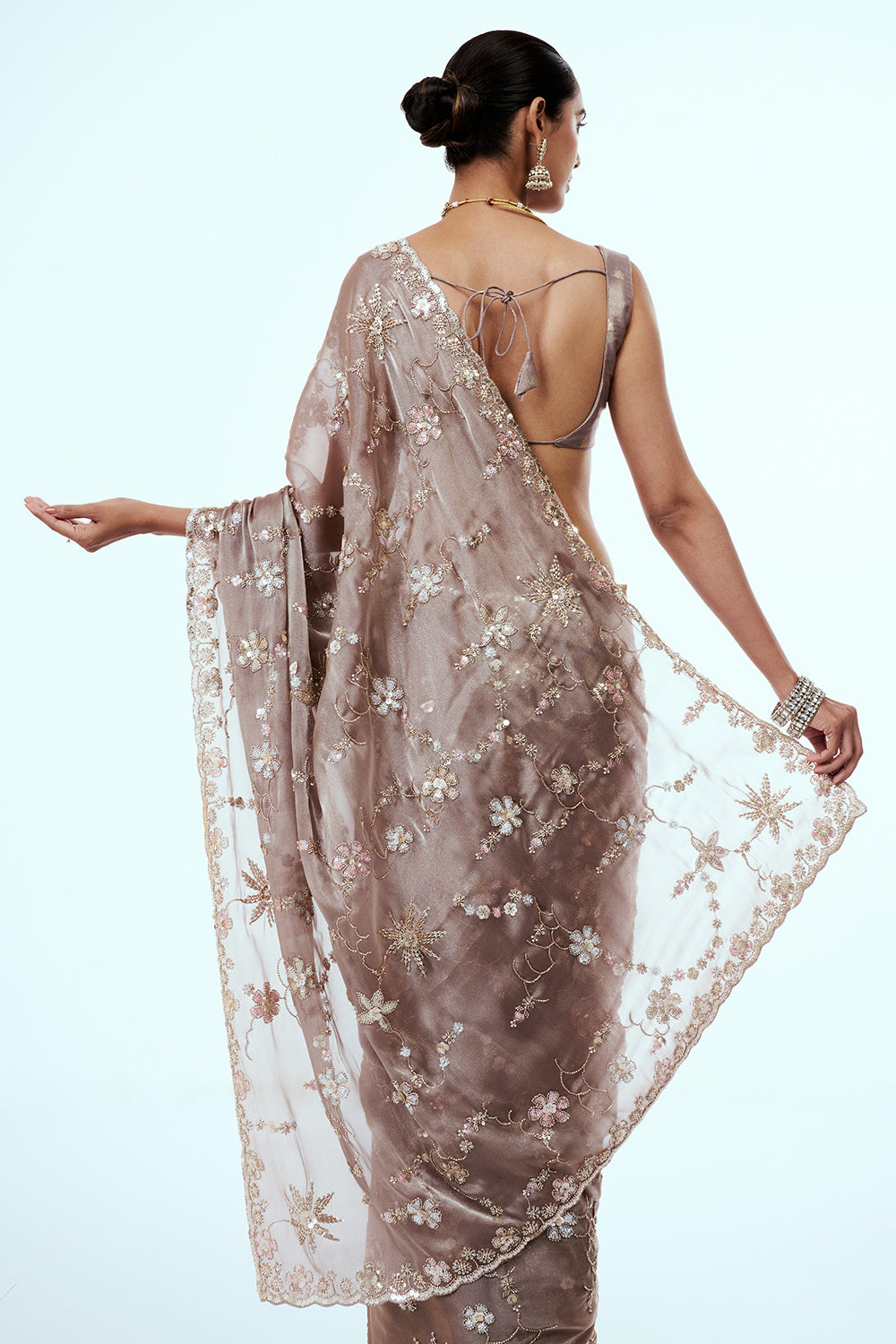 Mauve Satin Organza Saree with Cutdana Work