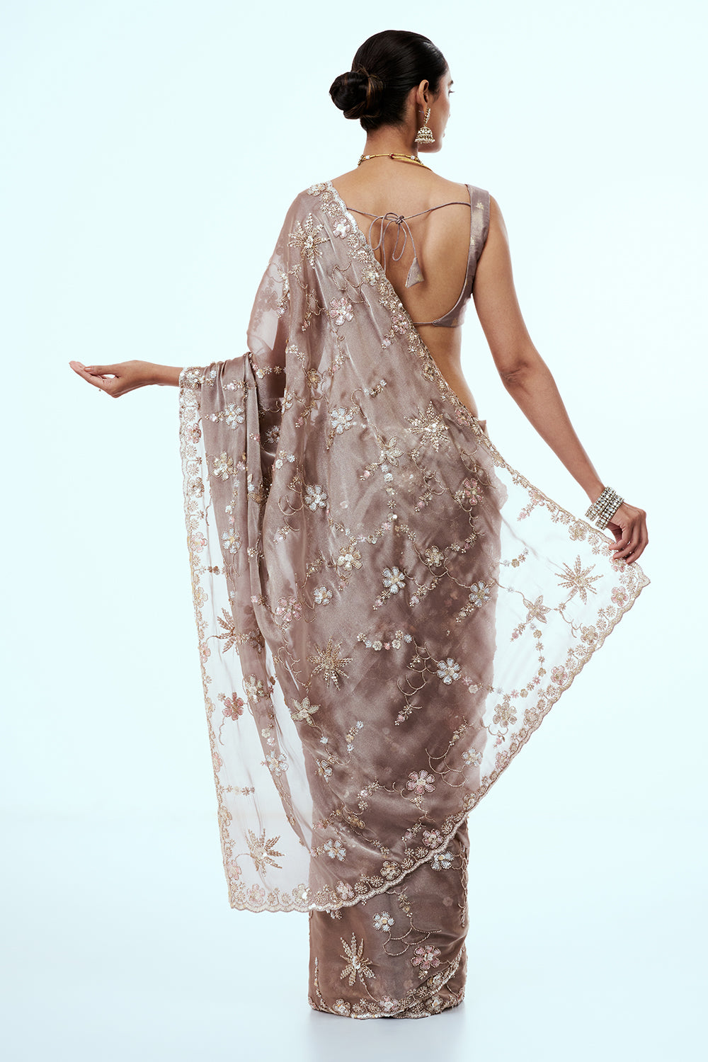 Mauve Satin Organza Saree with Cutdana Work