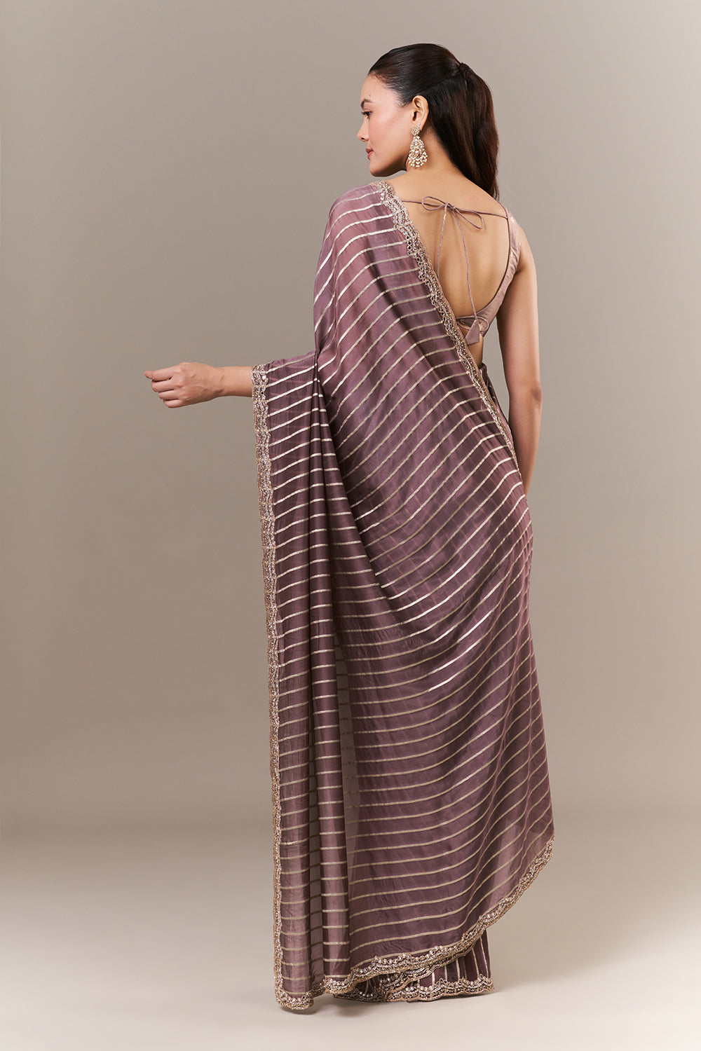Mauve Silk Woven Saree with Mirror and Zari Work