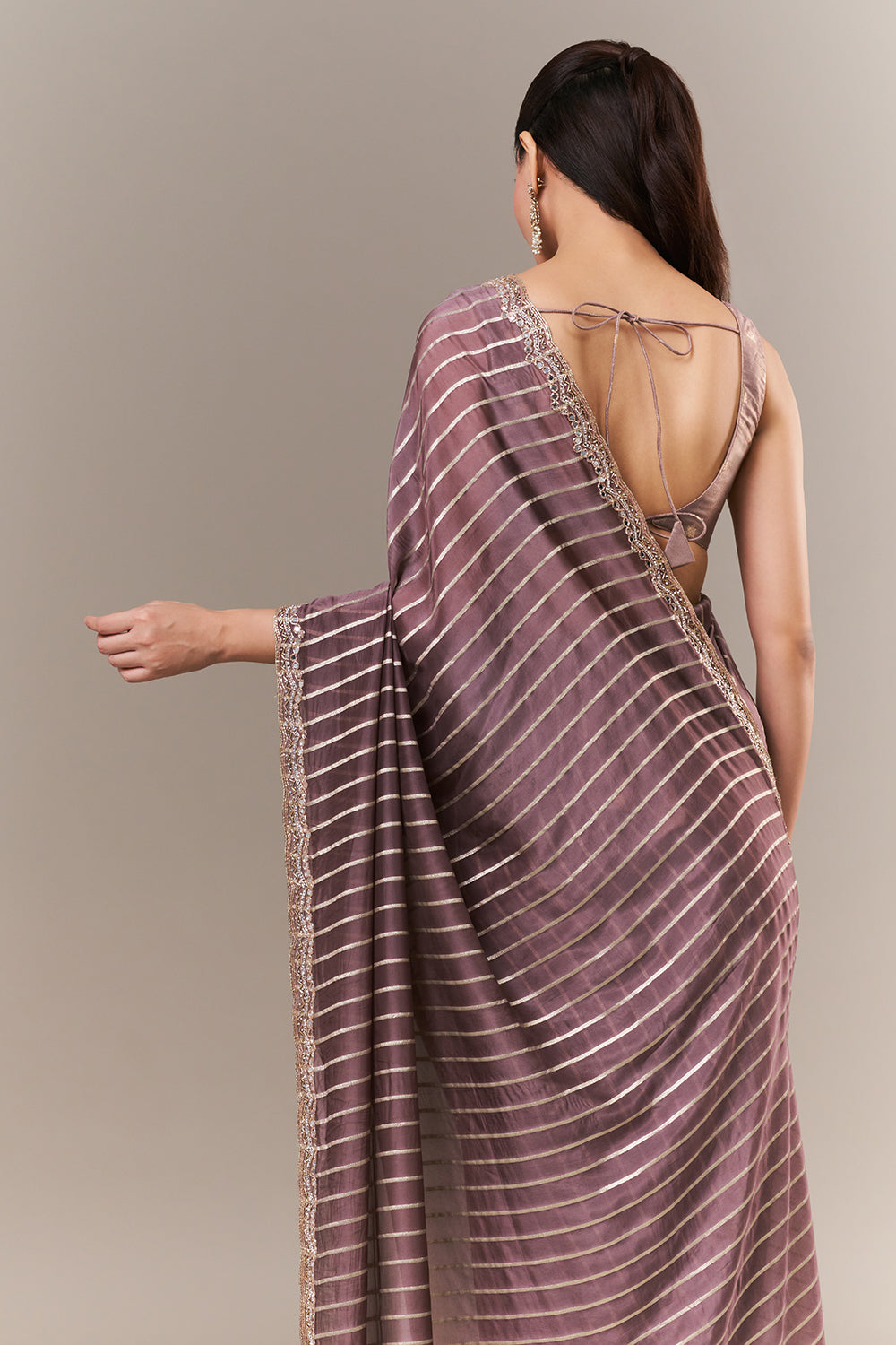 Mauve Silk Woven Saree with Mirror and Zari Work