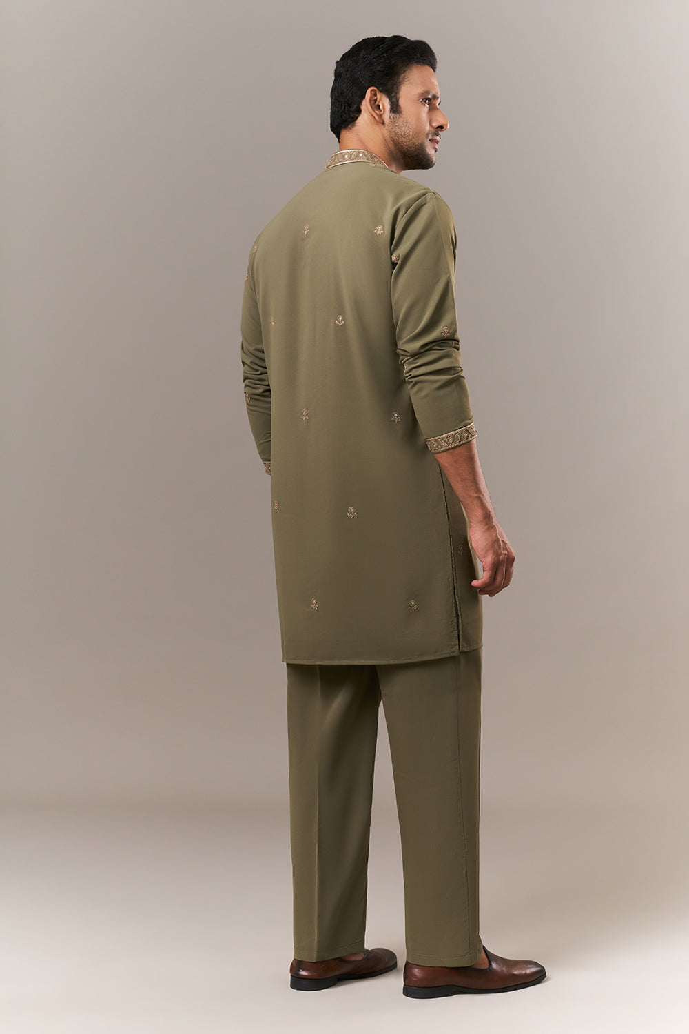 Mehendi Green Crepe Mens Kurta Set with Dori Work