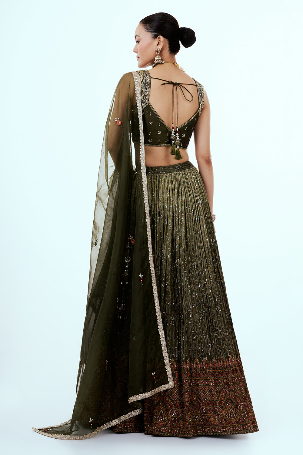 Mehendi Green Tissue Lehenga with Zardosi Embroidery