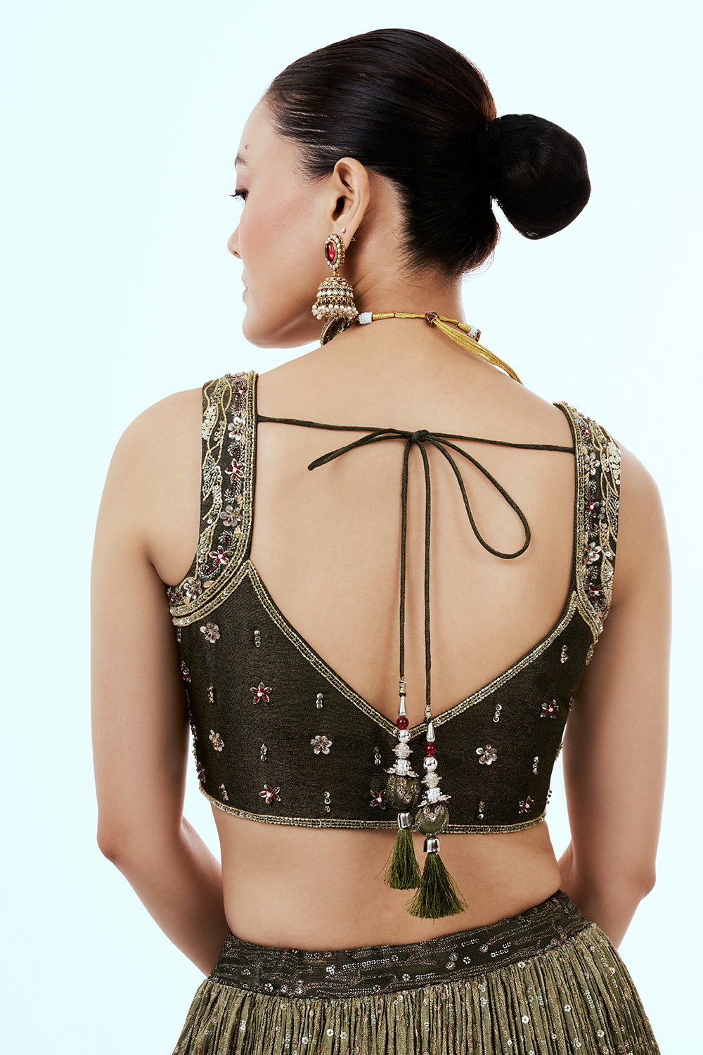 Mehendi Green Tissue Lehenga with Zardosi Embroidery