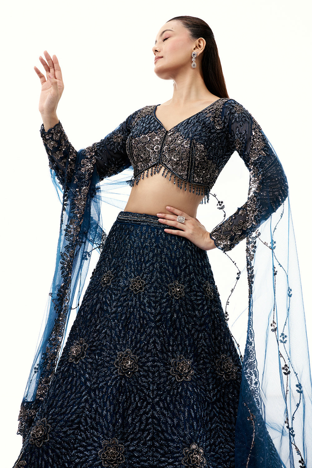 Midnight Blue Lehenga with Sequins and Bead Work