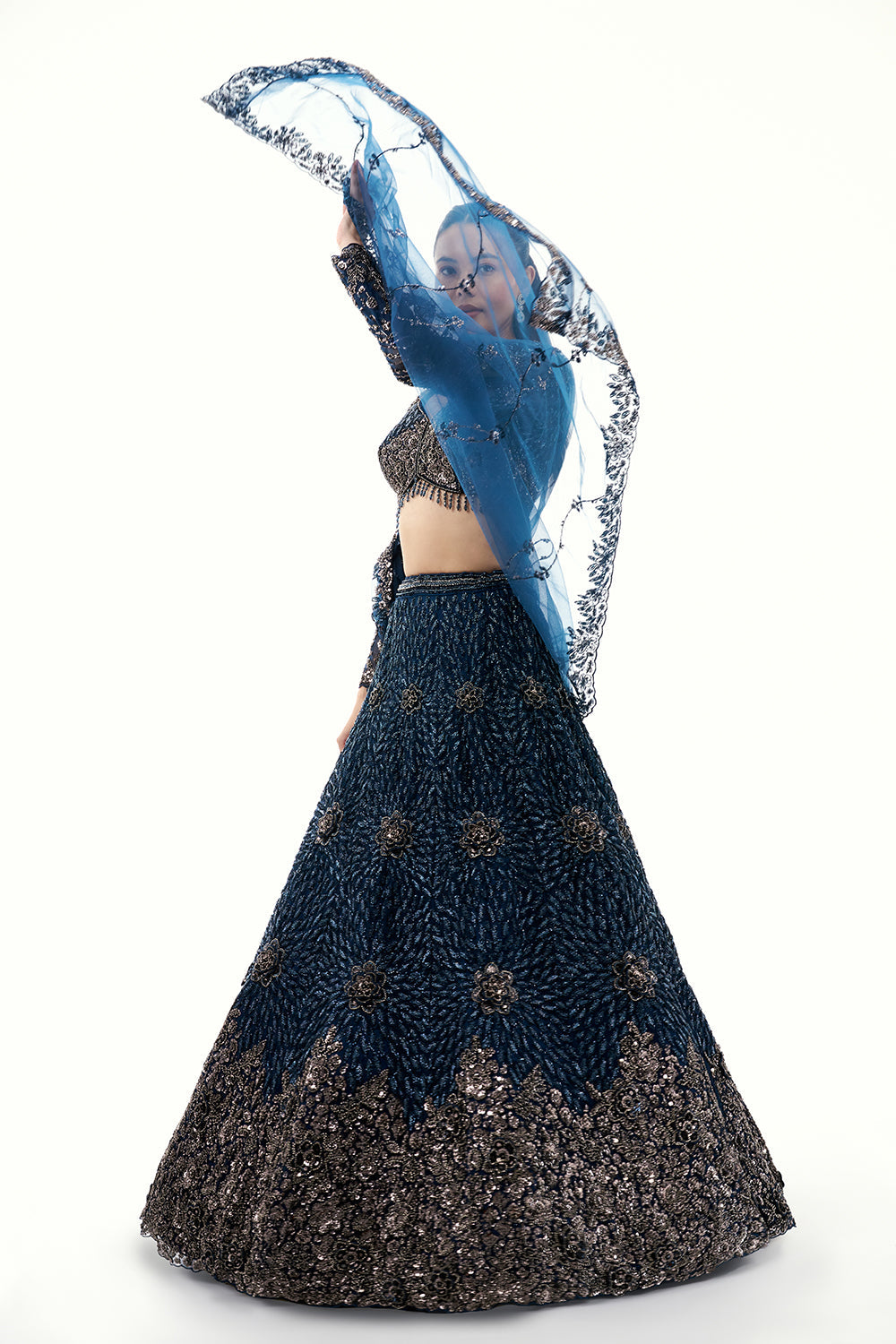 Midnight Blue Lehenga with Sequins and Bead Work
