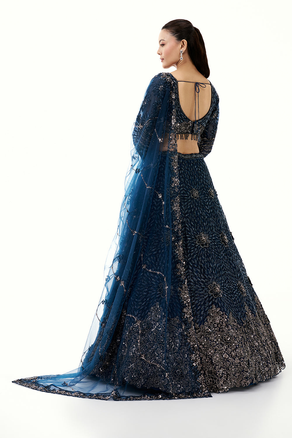 Midnight Blue Lehenga with Sequins and Bead Work