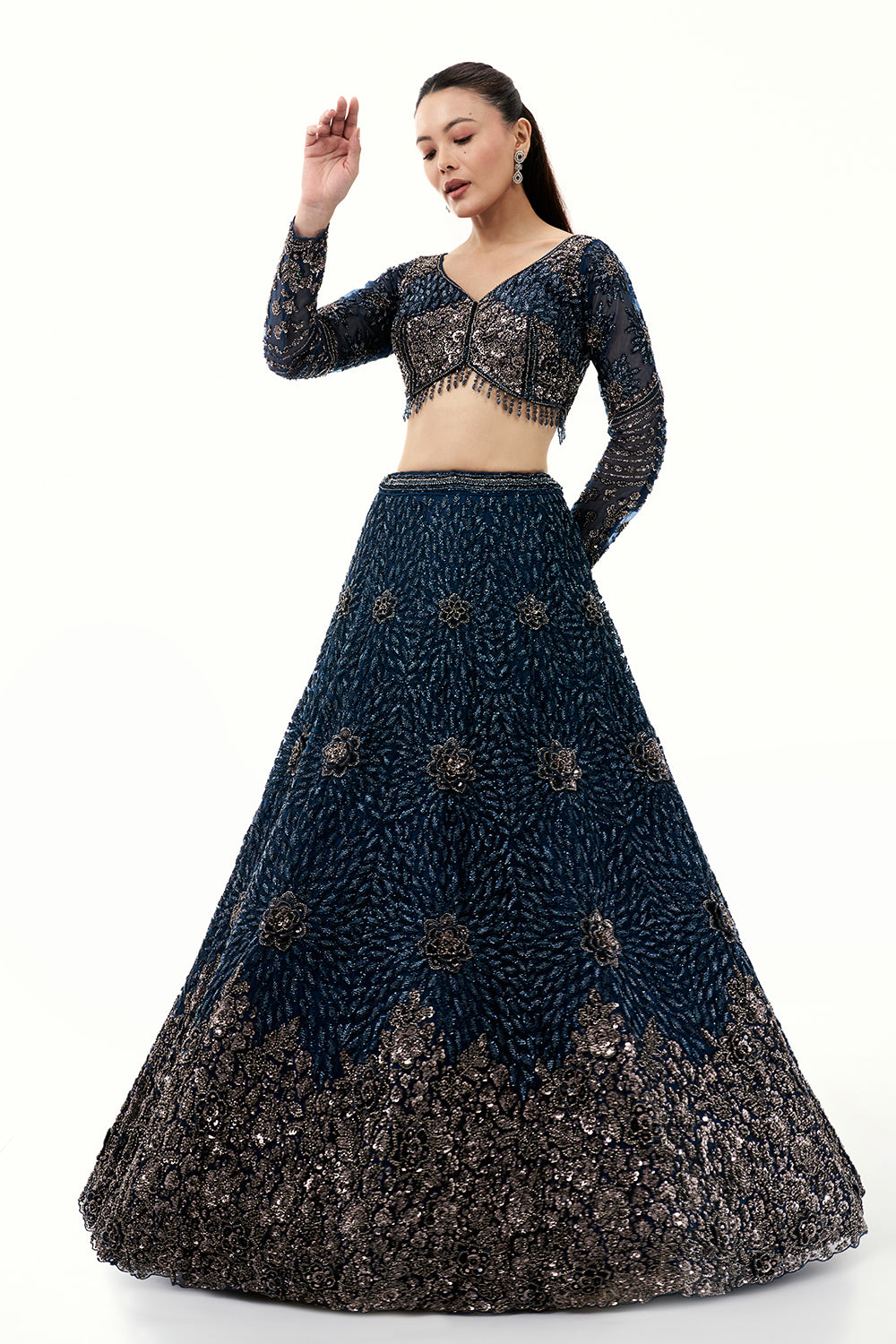 Midnight Blue Lehenga with Sequins and Bead Work