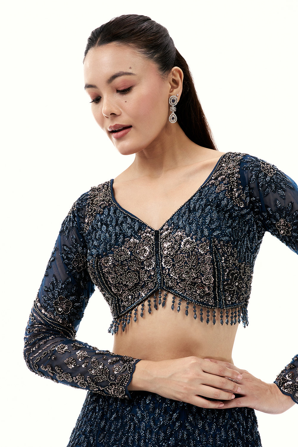 Midnight Blue Lehenga with Sequins and Bead Work