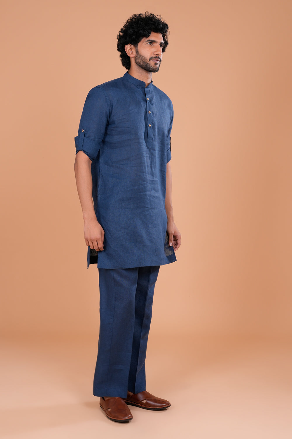 Midnight Blue Linen Men's Kurta Set