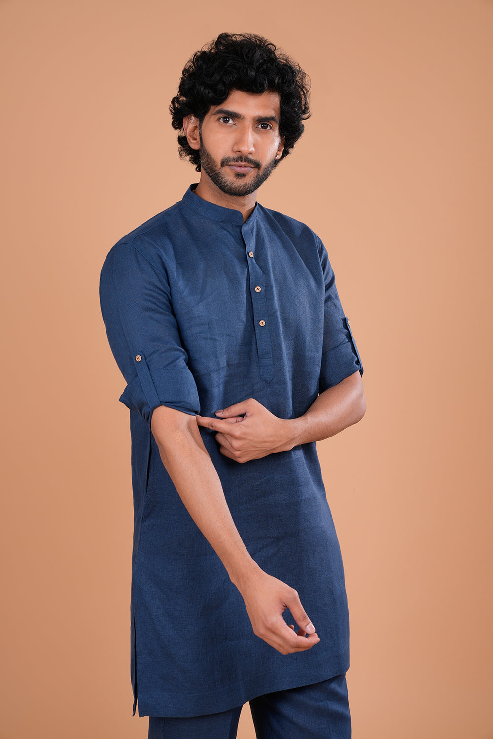 Midnight Blue Linen Men's Kurta Set