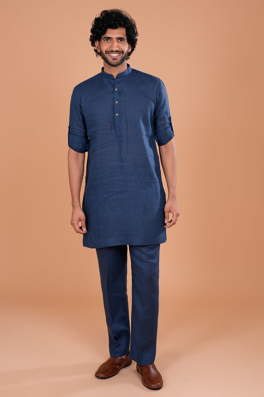 Midnight Blue Linen Men's Kurta Set