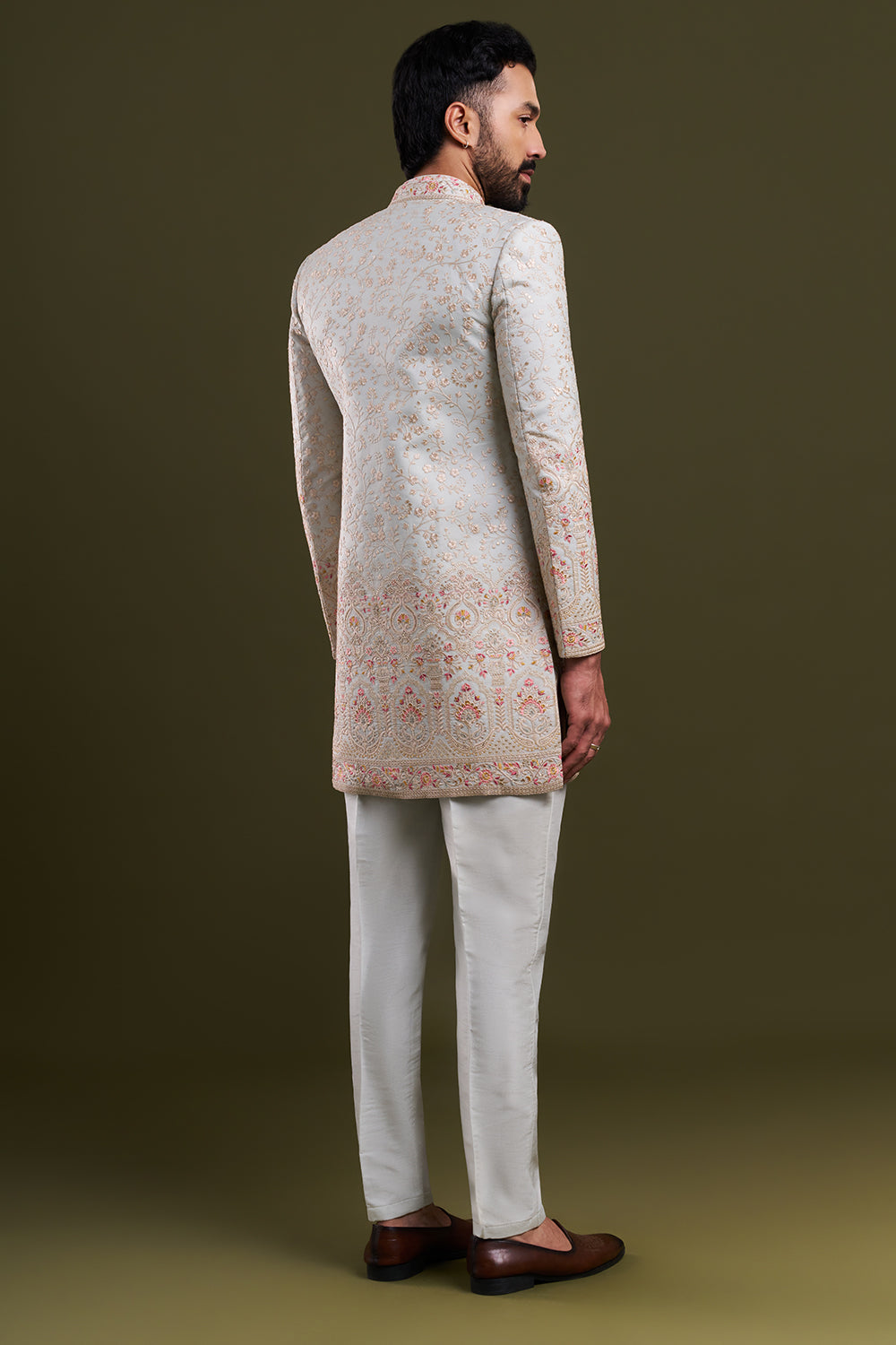 Mint Green Nokia Silk Embellished Men's Indo-Western Wear