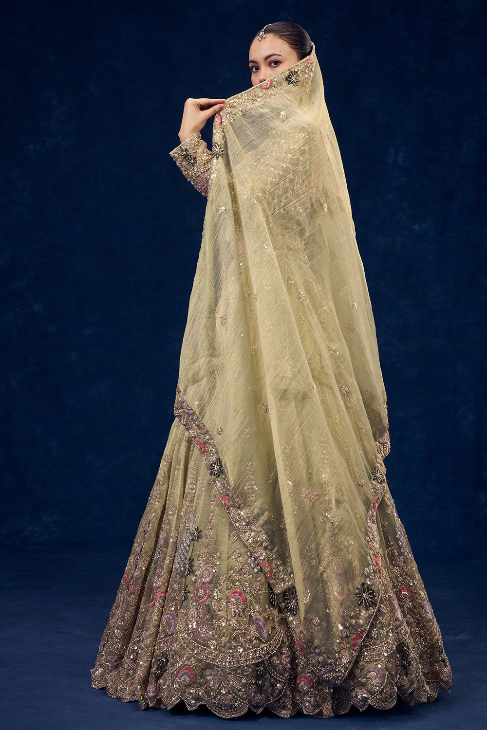 Mint Green Organza Lehenga with Cutdana and Pearl Hand Work