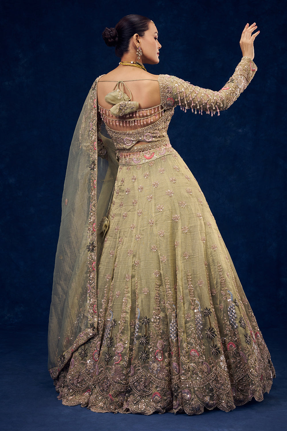 Mint Green Organza Lehenga with Cutdana and Pearl Hand Work