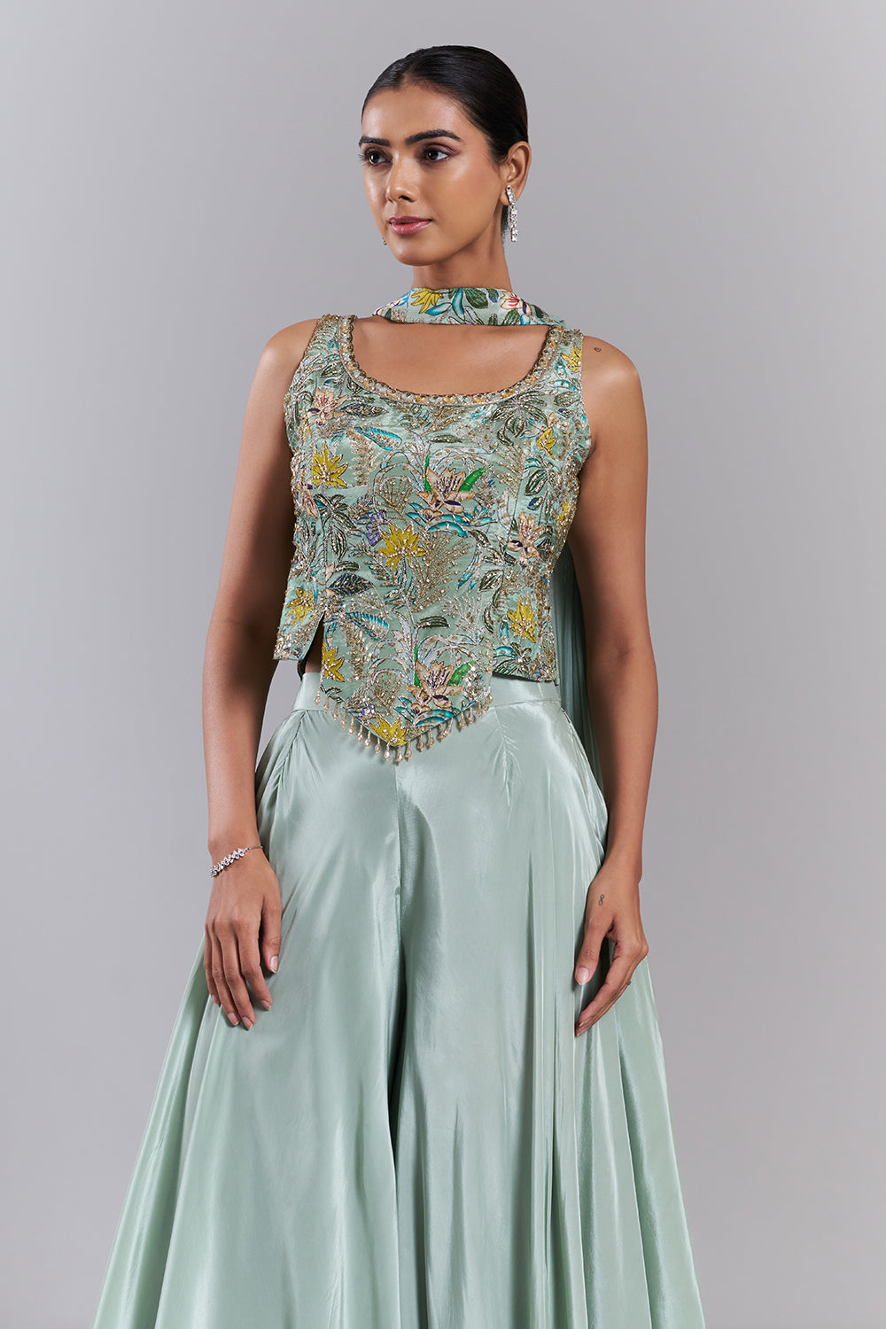 Mint Green Pure Crepe Palazzo Set