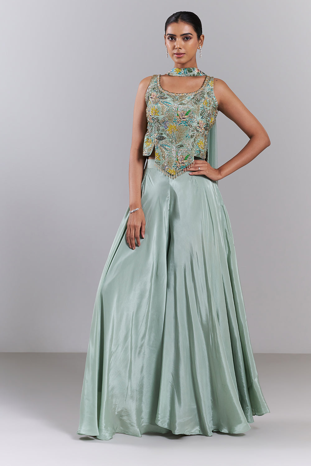 Mint Green Pure Crepe Palazzo Set
