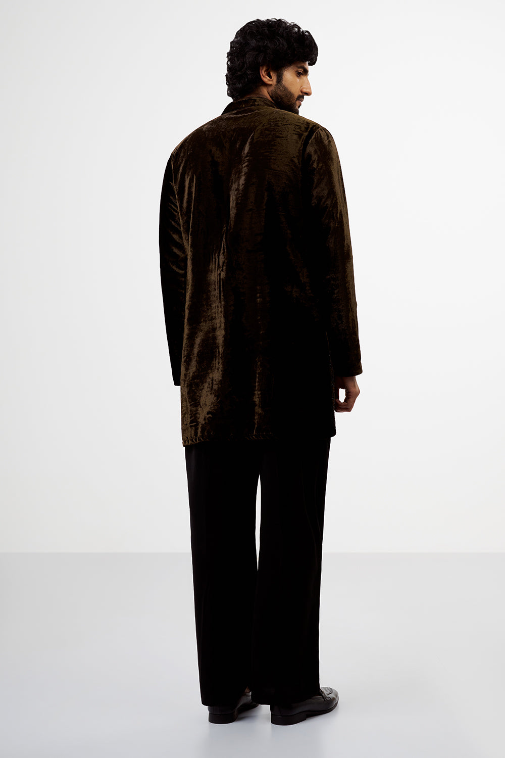 Mocha Brown Velvet Embellished Men's Kurta Set