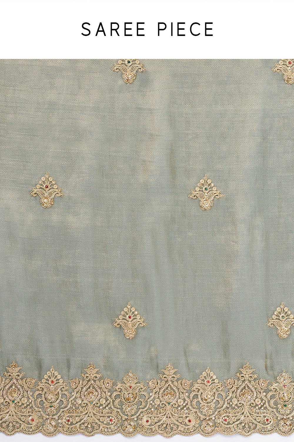 Moss Green Tissue Brocade Saree with Zari and Sequin Work